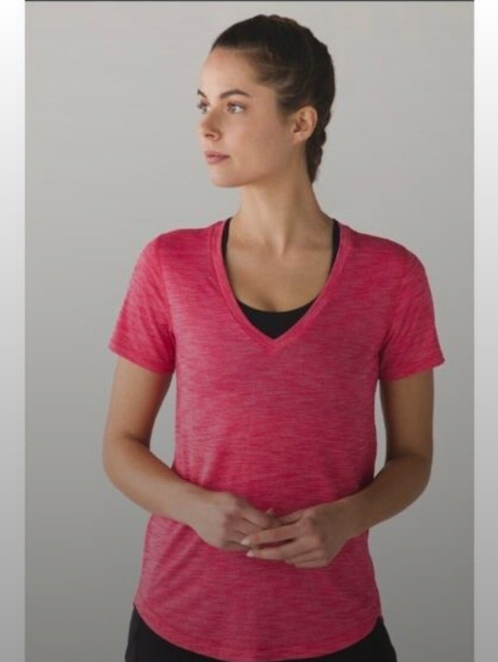 Lululemon What The Sport V-Neck Tee, Heathered Pink, Size 8, EUC